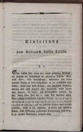 Einleitung zum Gebrauch dieser Tafeln. §§ 1. - 50.