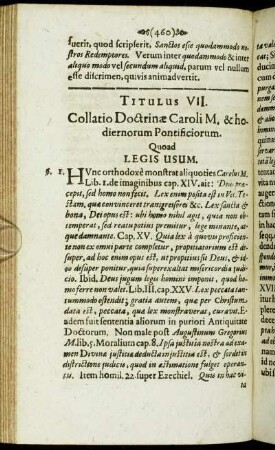 Titulus VII. Collatio Doctrinæ Caroli M. & hodiernorum Pontificiorum. Quoad Legis Usum.
