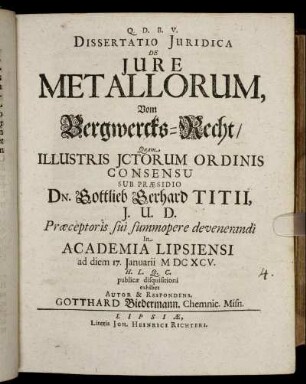 Dissertatio Iuridica De Iure Metallorum
