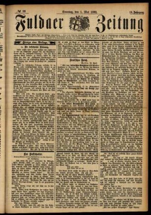 Ausgabe vom Sonntag, den 01. Mai 1892.