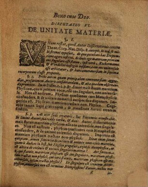 Disputationum physicarum sexta De unitate materiae