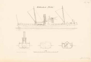 Kohlenboot »Welle«: Ansicht, Schnitte 1:100