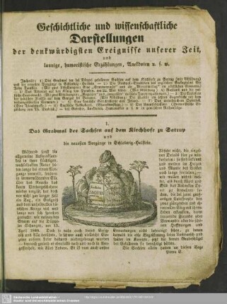 Geschichtliche und wissenschaftliche Darstellungen der denkwürdigen Ereignisse unserer Zeit und launige, humoristische Erzählungen, Anekdoten u.s.w.