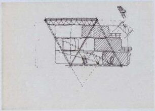 Ideenwettbewerb "Dienstleistungszentrum Langenberg " (nicht realisiert), 1. Preis – Schnitt, Detailansicht "Hamburger Ponte Vecchio". Langenberg