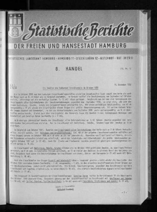 Die Umsätze des Hamburger Einzelhandels im Oktober 1958 : Lfd. Nr. 12