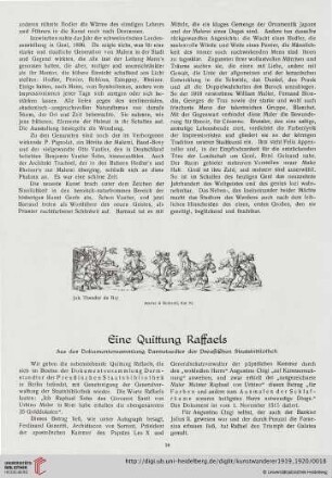 1: Eine Quittung Raffaels : aus der Dokumentensammlung Darmstaedter der Preußischen Staatsbibliothek