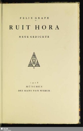 Ruit Hora : neue Gedichte