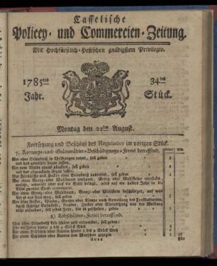34tes Stueck, Montag den 22ten August. 1785