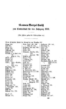 Namen-Verzeichniß zum Centralblatt für den Jahrgang 1868
