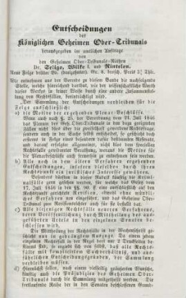 Entscheidungen des Königlichen Geheimen Ober-Tribunals
