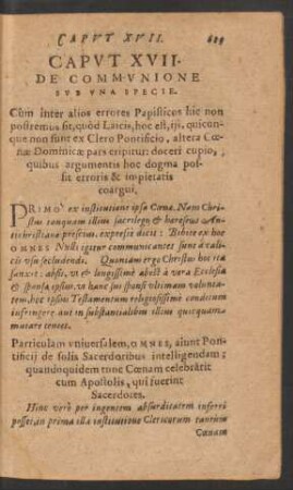 Caput XVII. De Communione Sub Una Specie.