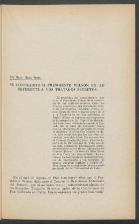 Se contradijo el presidente Wilson en lo referente a los tratados secretos