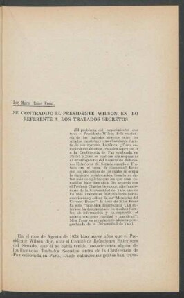 Se contradijo el presidente Wilson en lo referente a los tratados secretos