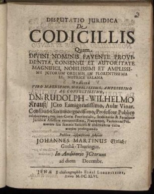Disputatio Iuridica De Codicillis