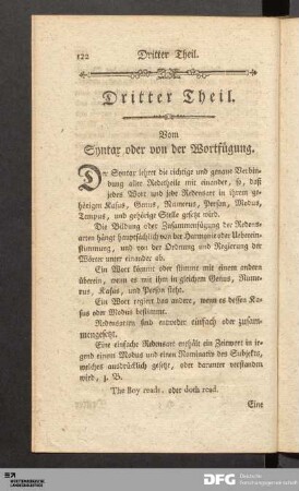 Dritter Theil. Vom Syntax oder von der Wortfügung.