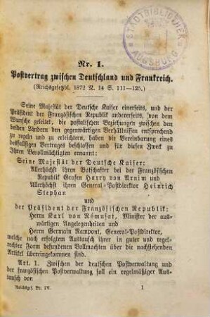 Deutsche Reichsgesetze : Sammlung der für das Königreich Bayern giltigen Gesetze des Deutschen Reiches nebst den hiezu ergangenen Vollzugs-Bestimmungen unter Benützung der Reichstagsverhandlungen und anderer Erläuterungsbehelfe. 4 (1875)