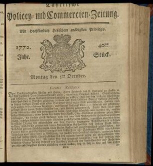 40tes Stueck, Montag den 5ten October 1772
