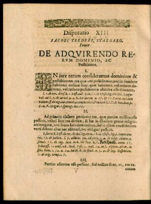 Disputatio XIII. Iacobi Trederi, Stargarg. Pomer. De Adquirendo Rerum Dominio, Ac Possessione.