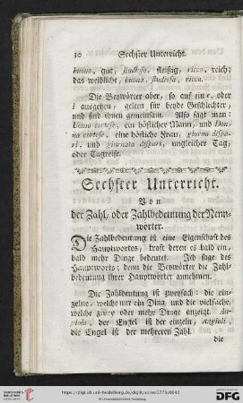 Sechster Unterricht: Von der Zahl, oder Zahlbedeutung der Nennwörter