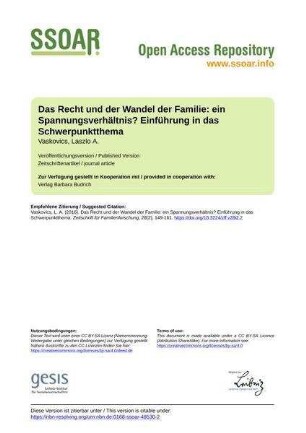 Das Recht und der Wandel der Familie: ein Spannungsverhältnis? Einführung in das Schwerpunktthema