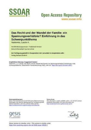 Das Recht und der Wandel der Familie: ein Spannungsverhältnis? Einführung in das Schwerpunktthema