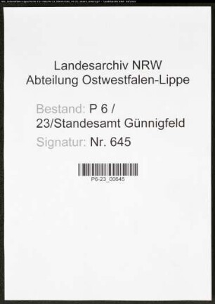 Sterberegister Standesamt Wattenscheid-Günnigfeld