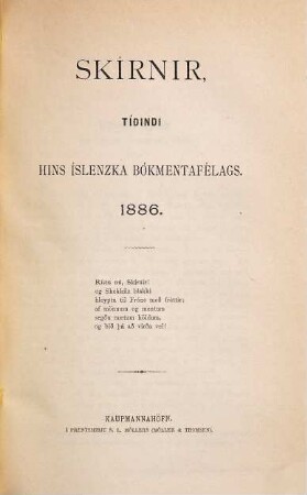 Skírnir : tímarit hins islenska bókmenntafélags. 1886