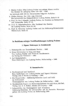 In Buchform erfolgte Veröffentlichungen Ludwig Frahms