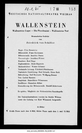 Wallenstein [Wallensteins Lager; Die Piccolomini; Wallensteins Tod]