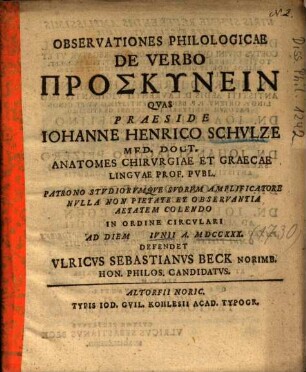 Observationes Philologicae De Verbo Proskynein
