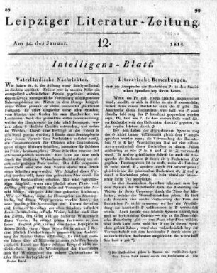 1815-01-14 : 12. Stück [Intelligenz-Blatt]