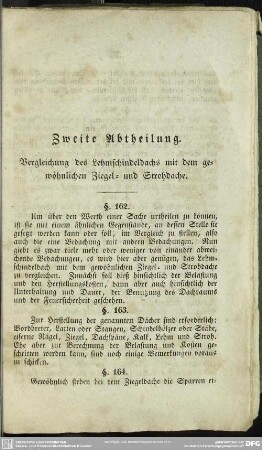 Zweite Abtheilung. Vergleichung des Lehmschindeldachs mit dem gewöhnlichen Ziegel- und Strohdache