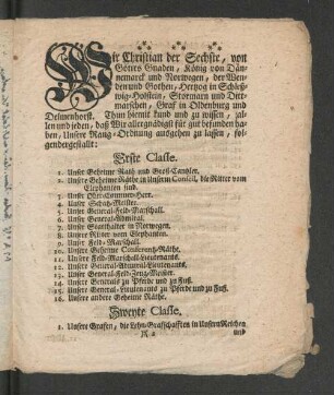 [Königl. Dännemarckische Rang-Ordnung.]