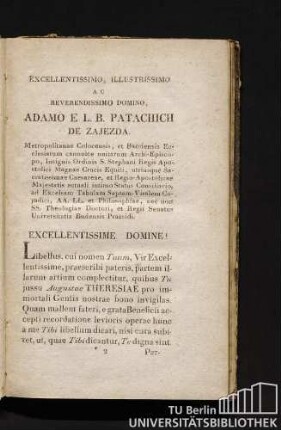 Excellentissimo , illustrissimo Reverendissimo Domino, Adamo E.L. B. Fatachich de Zajezda