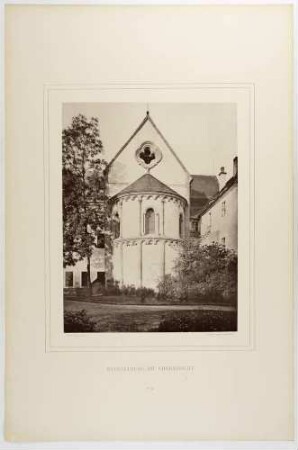 Die romanische Stiftskirche im Kloster Wechselburg (ursprünglich Kloster Zschillen) an der Zwickauer Mulde in Mittelsachsen, Außenansicht des Chores von Osten, Blatt 32 aus: Monumente des Mittelalters und der Renaissance ... von 1875