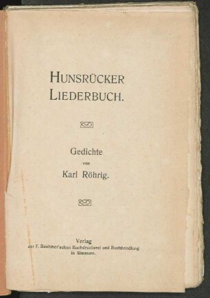 Hunsrücker Liederbuch : Gedichte