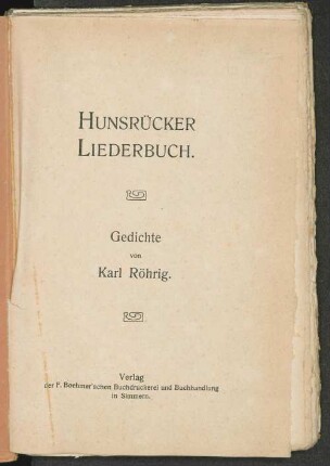 Hunsrücker Liederbuch : Gedichte
