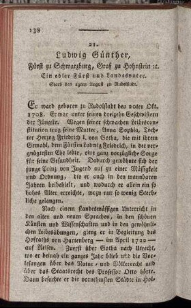 21. Ludwig Günther, Fürst zu Schwarzburg, Graf zu Hohnstein etc.