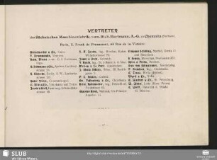 Vertreter der Sächsischen Maschinenfabrik, vorm. Rich. Hartmann, A.-G. zu Chemnitz (Sachsen)