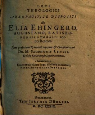 Loci Theologici : Areopagitice Dispositi