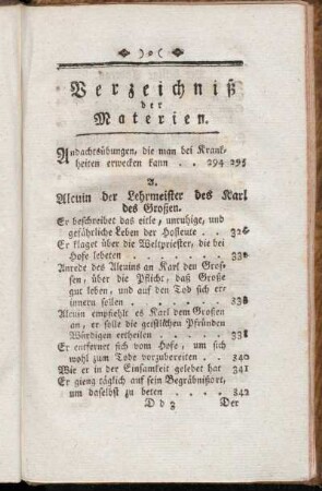 Verzeichniß der Materien.