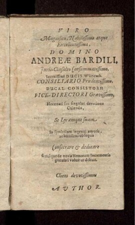 Widmung des Autors an Andreas Bardili