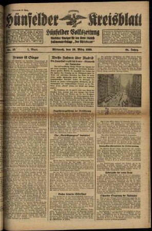 Erste Ausgabe vom Mittwoch, den 29. März 1939.
