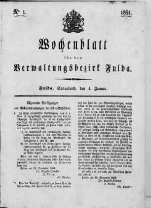 Nr. 1, Ausgabe vom 4. Januar 1851