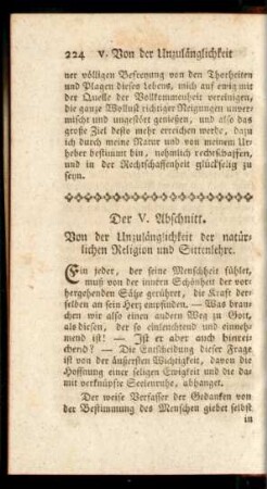 Der V. Abschnitt. Von der Unzulänglichkeit der natürlichen Religion und Sittenlehre