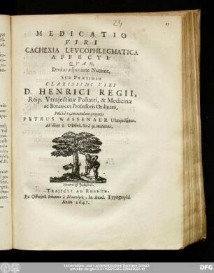Medicatio Viri Cachexia Levcophlegmatica Affecti