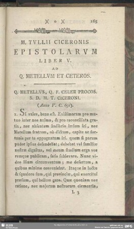 Epistolarum Liber V. Ad Q. Metellum Et Ceteros