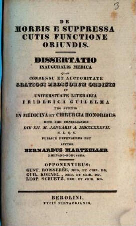 De morbis e suppressa cutis functione oriundis : Diss. inaug. med.