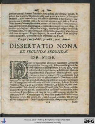 Dissertatio Nona. De Fide