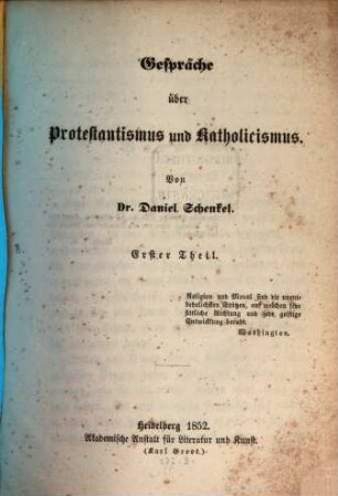 Gespräche über Protestantismus und Katholicismus, 1